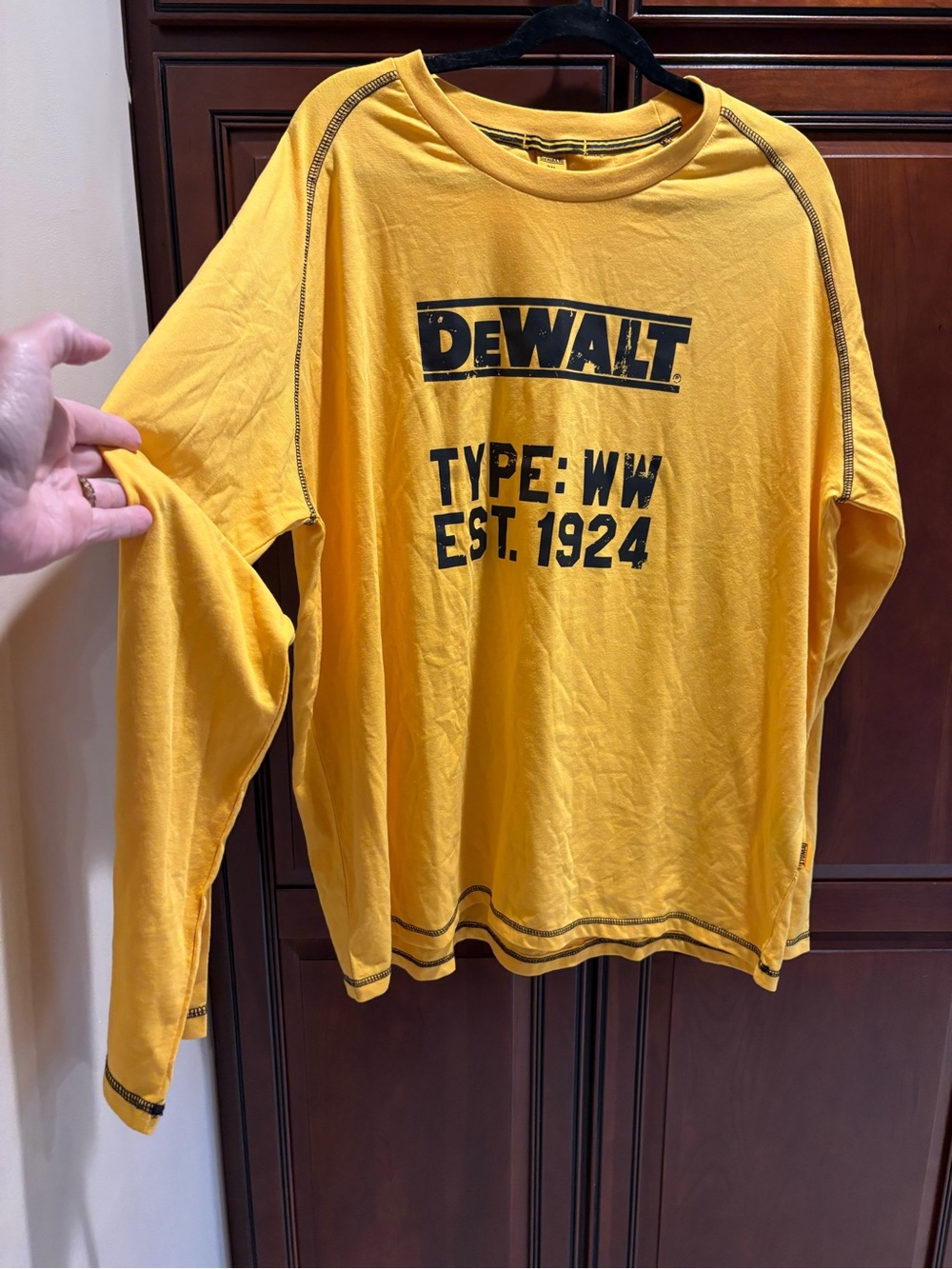 NWOT DeWALT Logo Long Sleeve Tee Workwear Yellow Graphic Shirt Men’s - 2XL